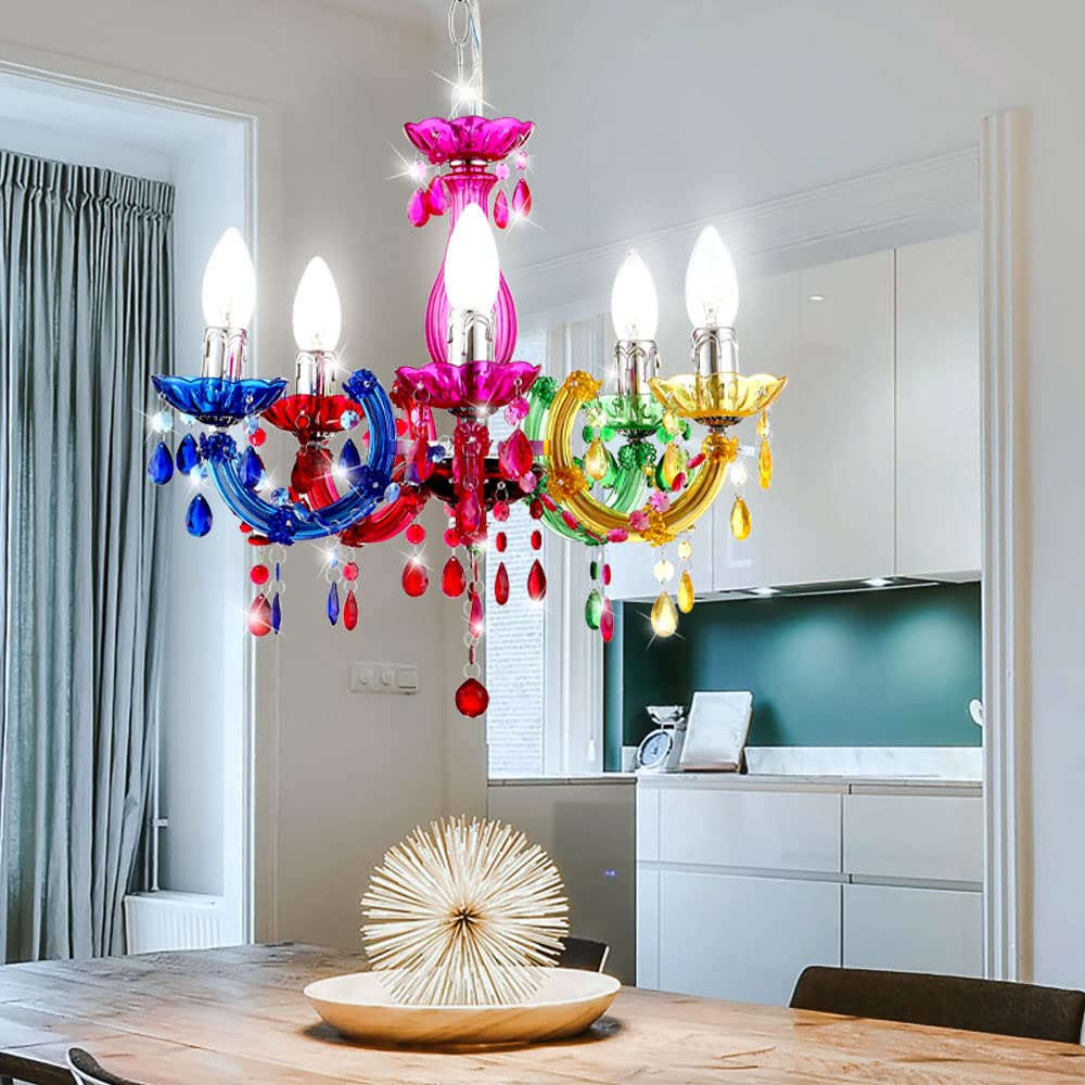 Kronleuchter Hänge Leuchte Decken Pendel Lampe Ess Zimmer Beleuchtung Luster bunt Globo 63118-5