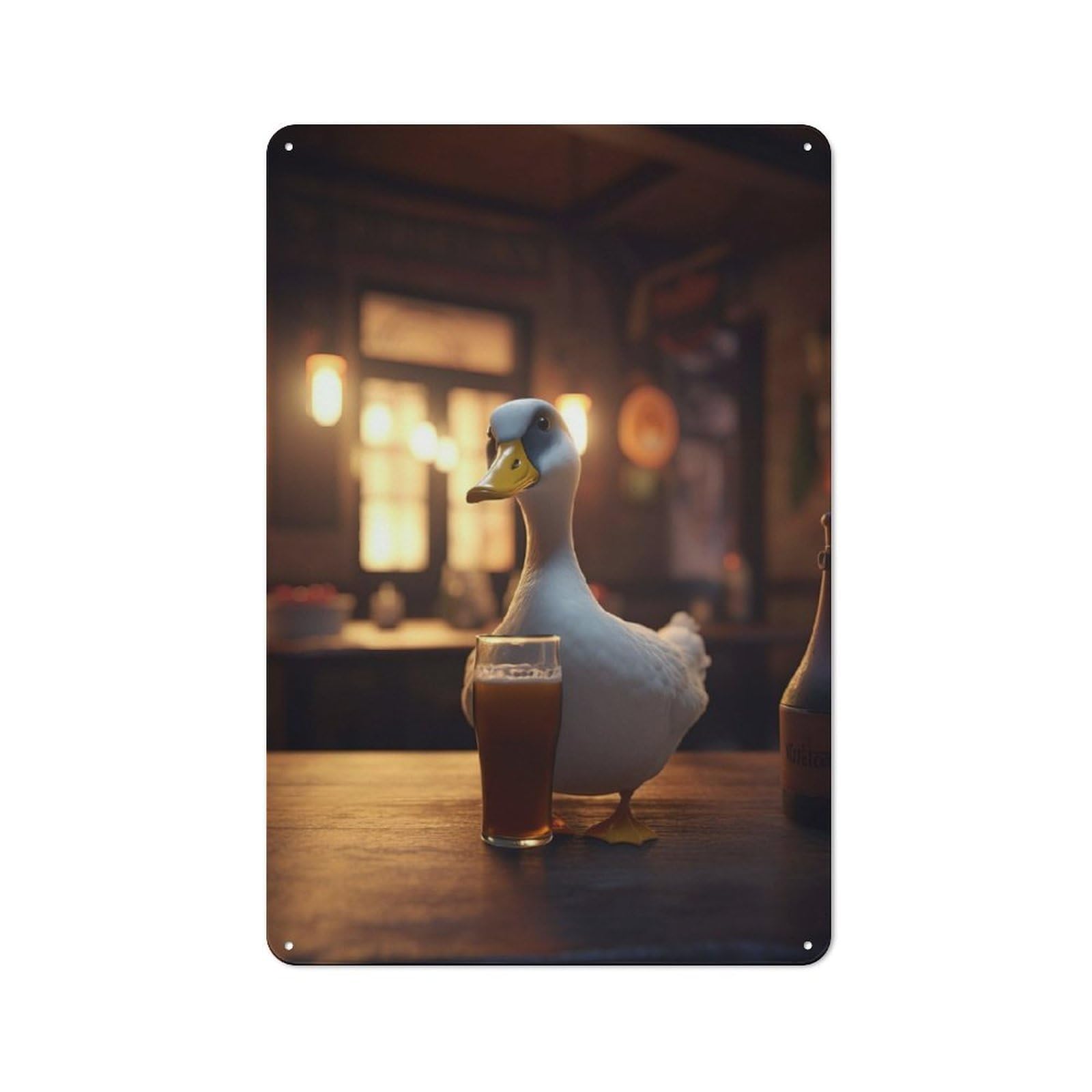 Junmoney Goose Drinking Beer At Bar Retro Printed Metal Sign 30X20cm For Living Room Wall, Wall Decor For People Reorganising Living Room