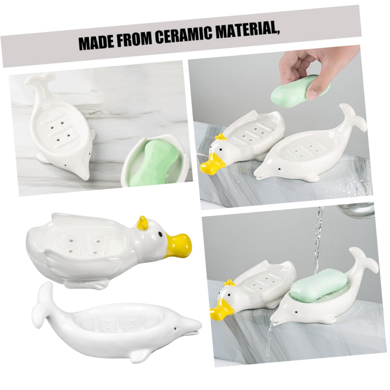 Jaboneras de Cerámica 2 Piezas en Forma de Animal Marino | Autodrenaje, para Baño y Decoración, también Sirve para Joyas, Adecuado como Obsequio de Inauguración