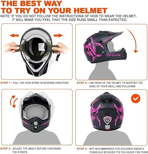 Miniatura 14 de Orthrus certificado DOT Casco para adultos y jóvenes para moto de tierra, ATV, motocross, fuera de carretera, bicicleta de motocicleta