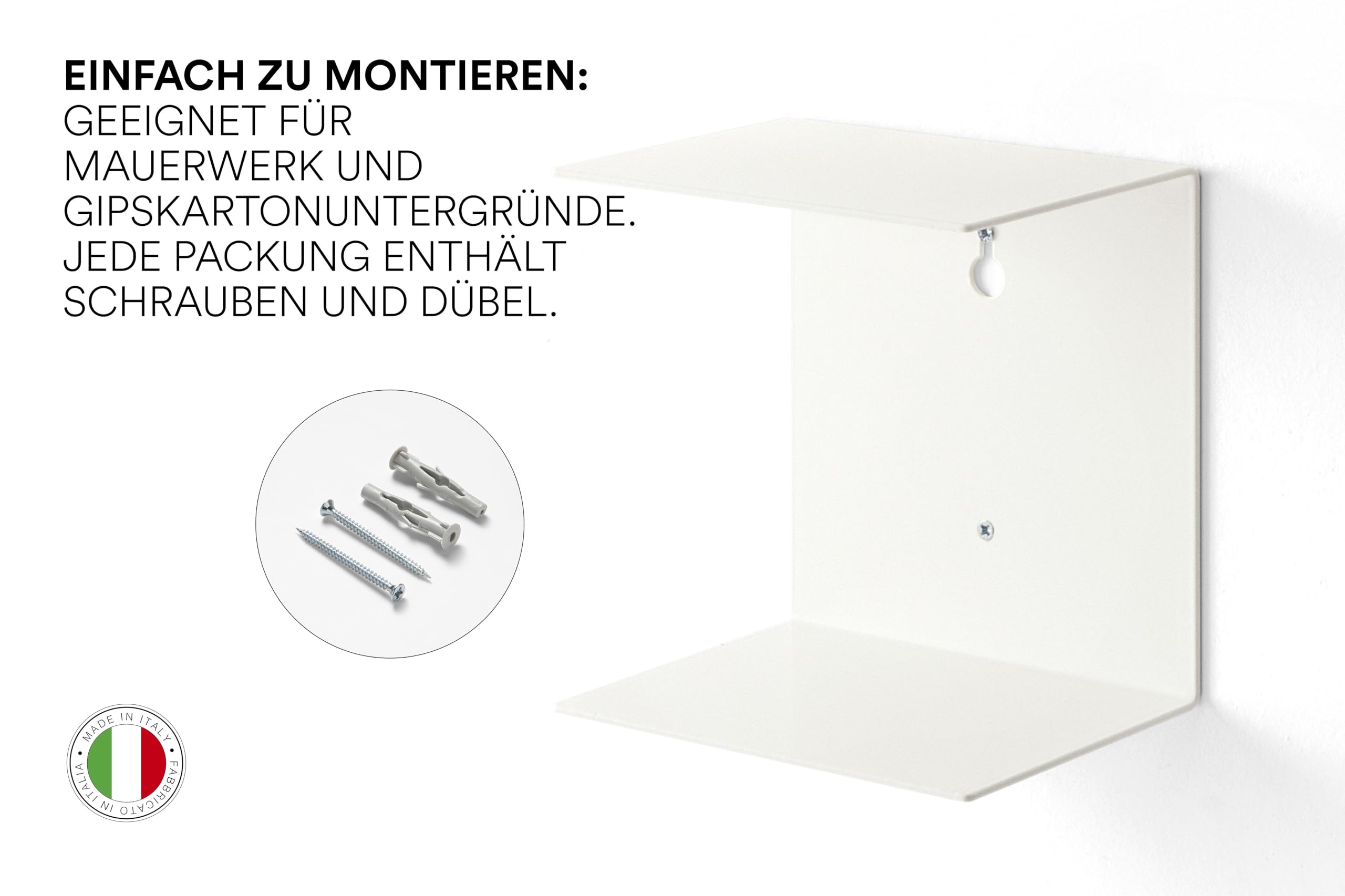 home3000 D-Segno Unsichtbares Wandregal aus Metall – Design-Wandregale, platzsparendes schwebendes Bücherregal, ausziehbare Bücherregale – Hergestellt in Italien (4, Weiß)