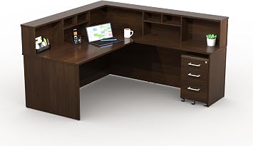Reception Corner Desk Collaboration Furniture Model 8301 5pc Group Contemporary Espresso Color, Includes Mobile Filer. Commercial Office Work Station.