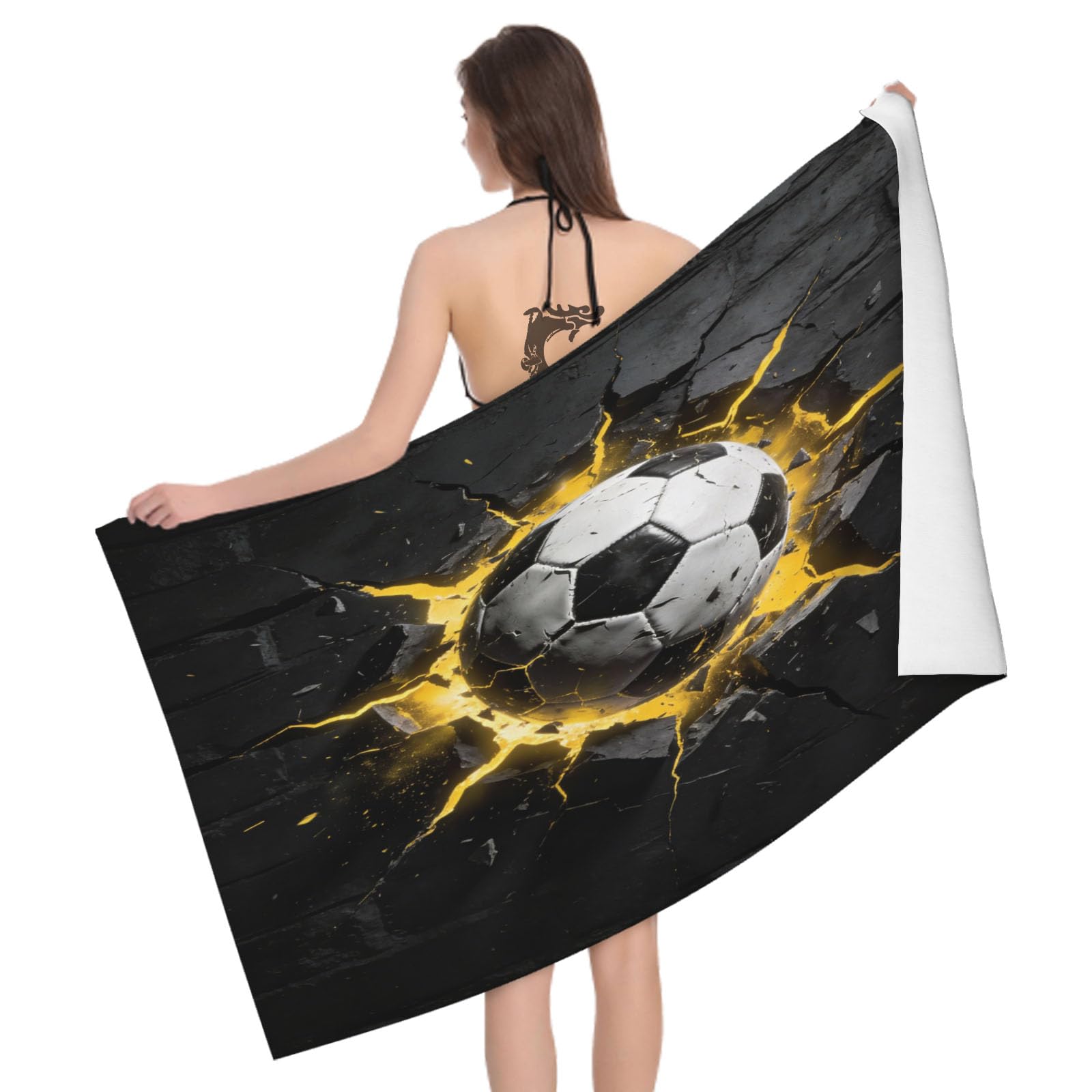 Leichong 3D Soccer Ball Beach Towel Large Microfiber Soft Quick Dry for Adults, Adult Teenager Bath Towel Lightweight Soft Absorbent for Travel Swimming Pool Sports, 80 x 160 cm