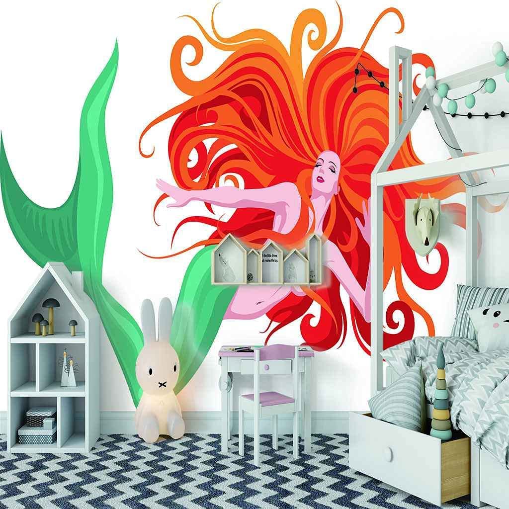 Mural De Rosa Rosa, 3D Sirena Roja Papel Pintado Autoadhesivo De Peel And Stick, Pegatina Extraíble Para Decoración Del Hogar, Fondo De Tv, Pintura De Pared Artística Grande, Carteles De 250x175 cm