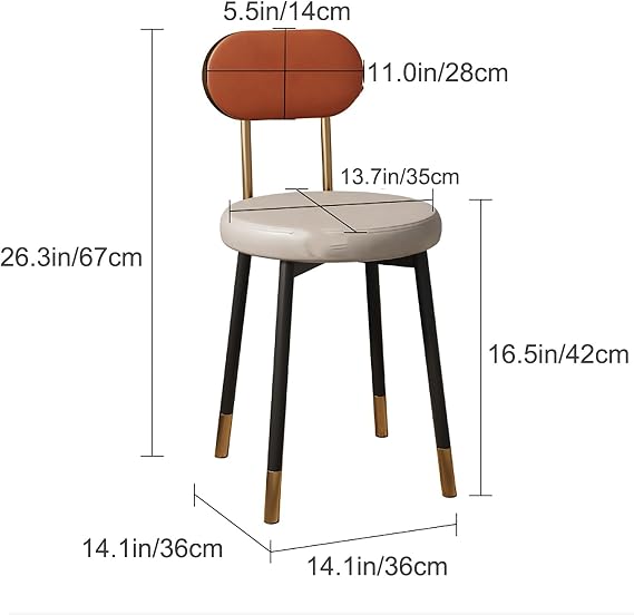 Leather Dining Chair, Ergonomic Dining Room Chair, Eames Chair, Durable Carbon Steel Metal Legs Counter Lounge Living Room Reception Chair Fashionable Color: Orange pad, Size: Orange back
