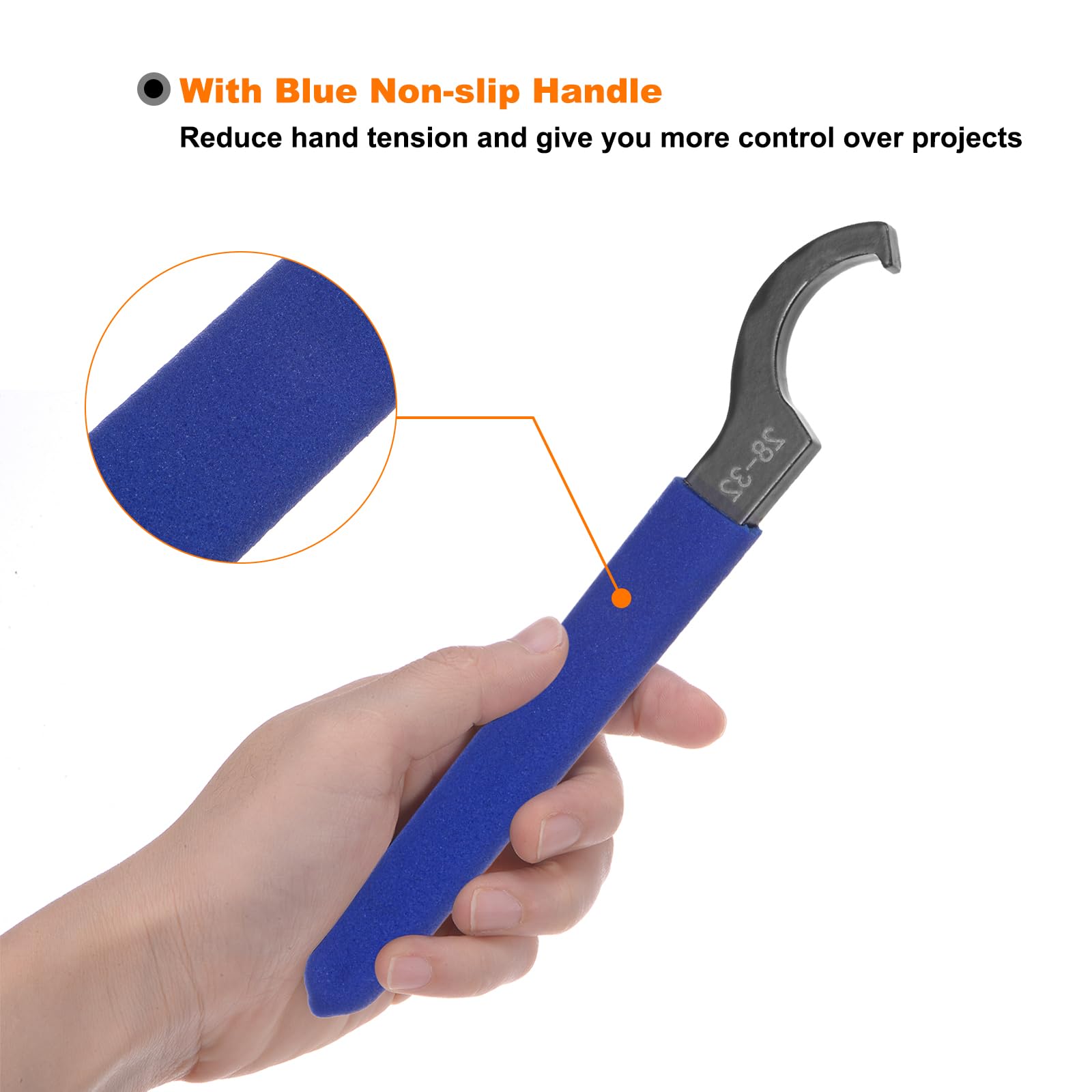 HARFINGTON Llave inglesa de gancho en C 28-32, llave de choque de acero con mango antideslizante azul para sujeción de torno
