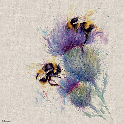 Jane Bannon (Bees on Thistle Canvas Print, Multi Coloured, 30 x 30cm