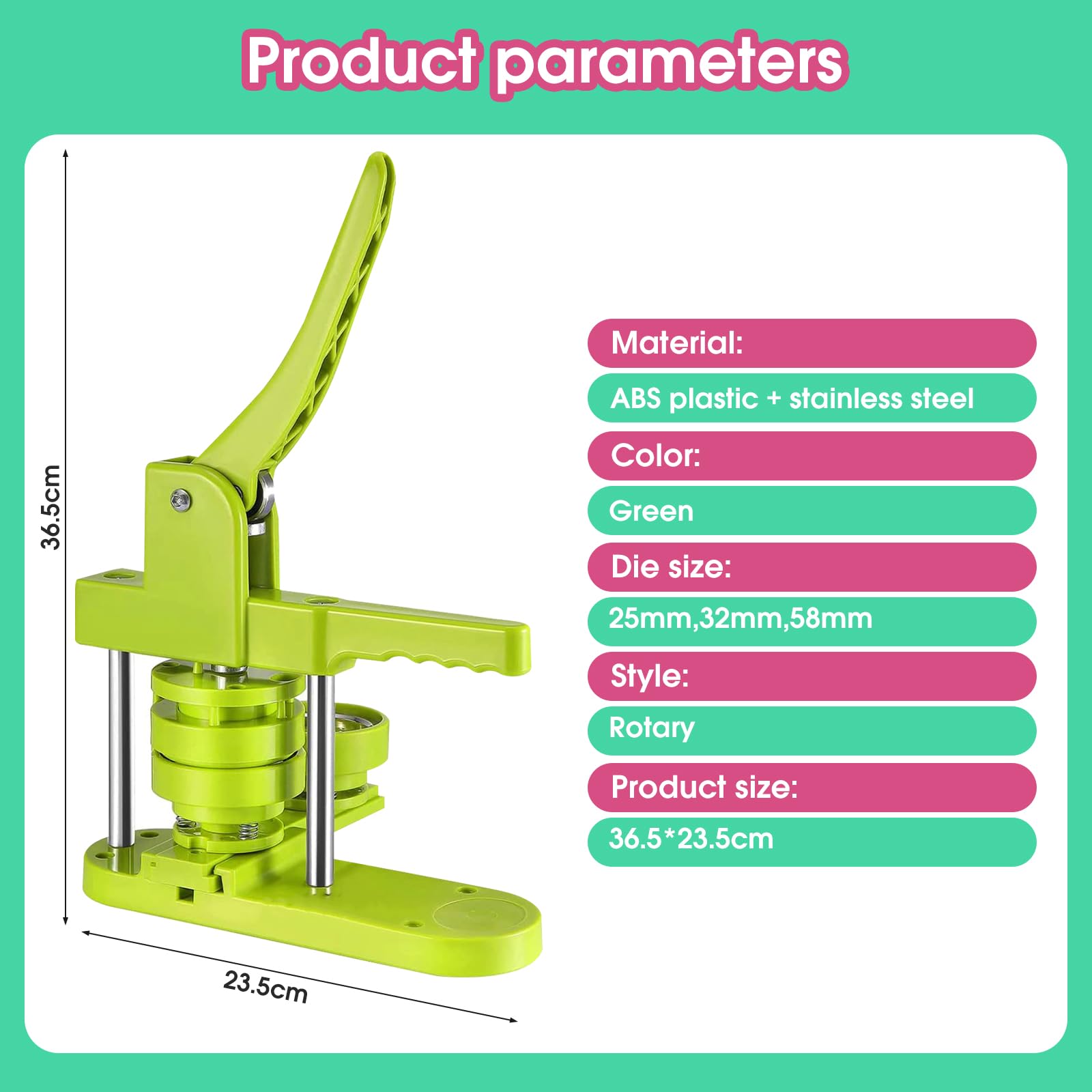 Badge Button Maker Machine (25/32/58mm) 3-in-1 Pin Maker with 300pcs Button Parts, Badge Button Press Machine Punch Press (Grün)
