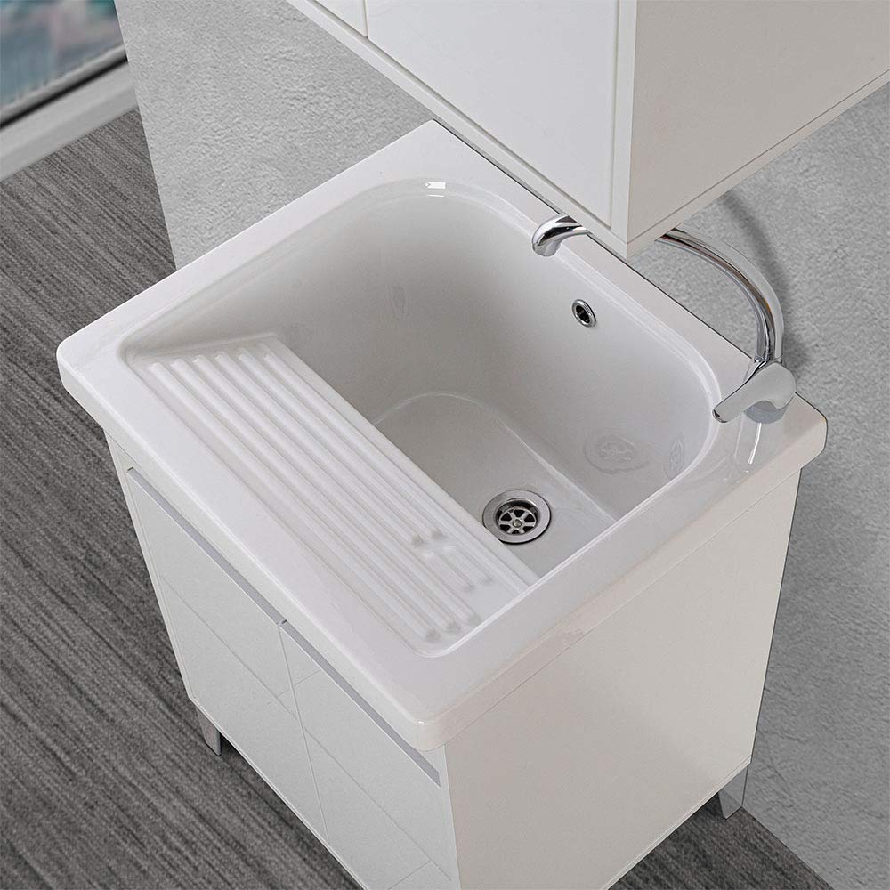 Vasca Lavatoio Incasso con strofinatoio Integrato, 60x50 cm, in Ceramica Bianca