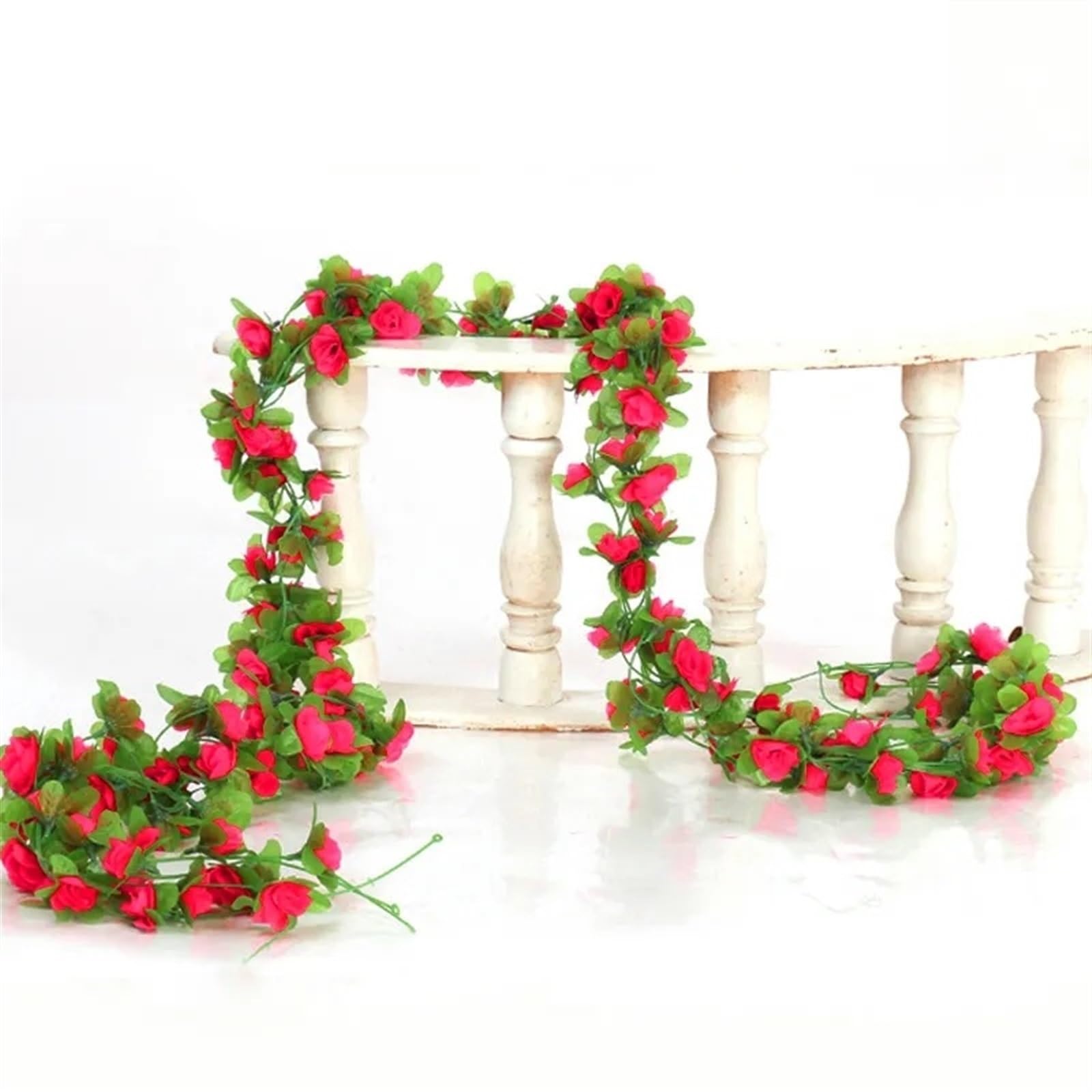 girlanda kwiatowa, 230 cm Zielona girlanda do domu, ślubu, ogrodu, gałązki, dekoracja ścienna(Rose Red)