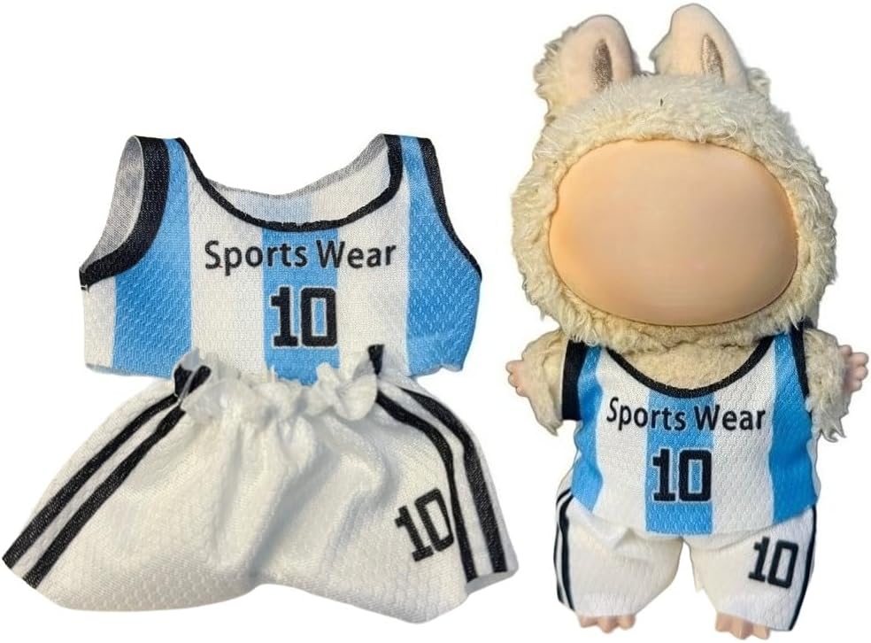 Clothes for Labubu Soccer Uniform 2-Piece Outfit - Sporty Design with Jersey & Shorts,Ideal for 17cm Dolls(No Doll) (Number 10)