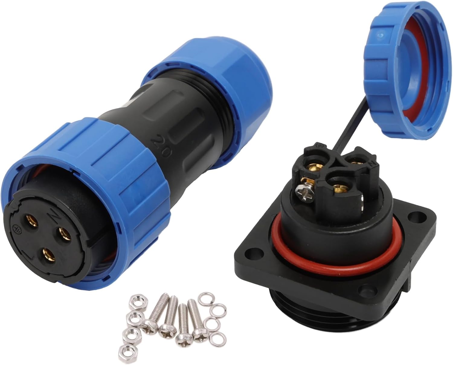 TY20 3 Pin 25A Panel Mount Connector, Female Male Plug Socket, Watertight Screw-Wiring Quick-Disconnect for Power Automotive Outdoor Device