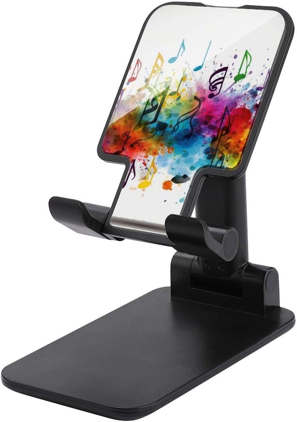 Adjustable Colorful Music Cell Phone Stand for Desk Portable Phone Holder Universal Handsfree Phones Mount for Airplane Travel Essentials Compatible with 4-8 Smartphones Tablet Black