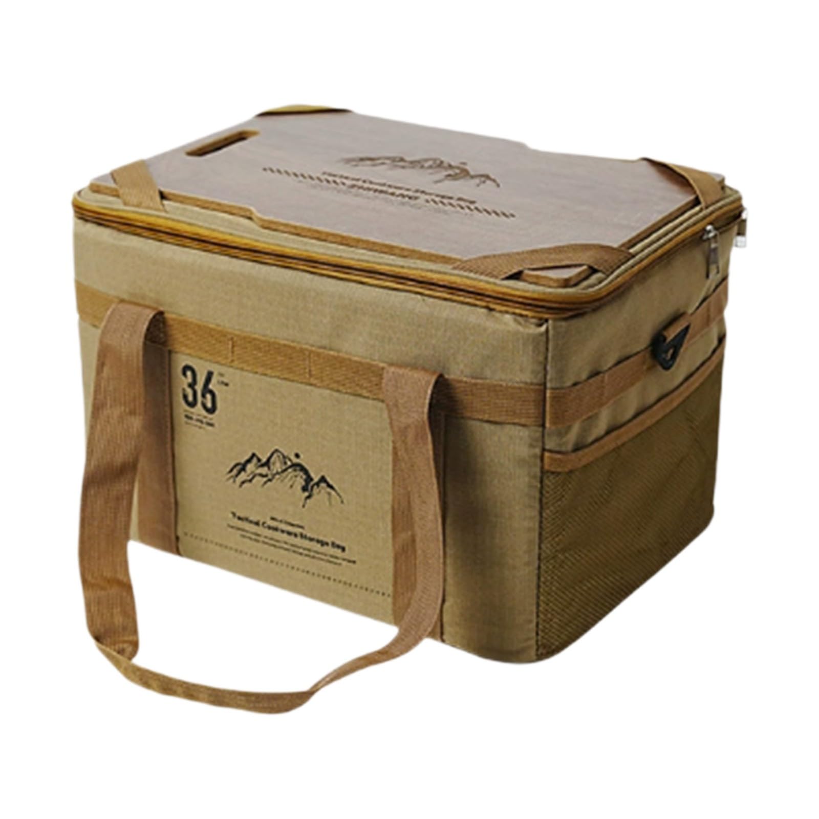 Borsa portaoggetti da campeggio con coperchio in legno, organizer impermeabile di grande capacità per pentole, attrezzature, picnic, barbecue, escursionismo, soluzione portatile