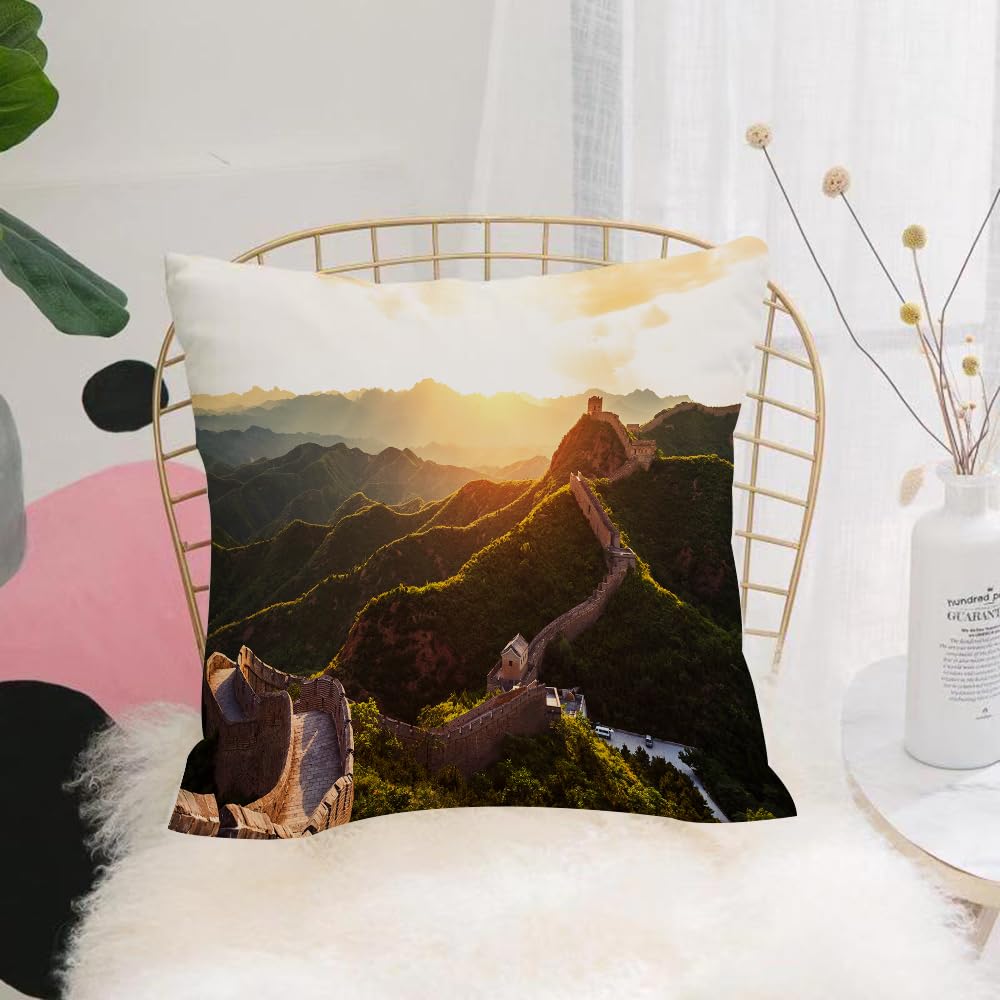 HYOSXW Cushion Cover,Throw Pillow Case Home Decorative for Living Room Bedroom Sofa Chair 16X16 Inch,Great Wall of China, Historical Structure at Sunset with Hazy Lights Mystic Ima,Pillowcase 40X40cm