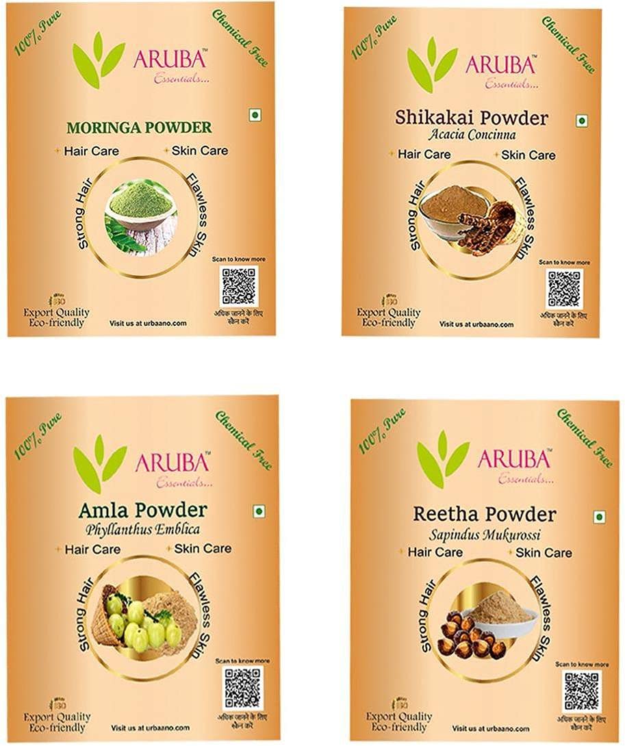 ARUBA Essentials Amla, Reetha, Shikakai & Moringa 100% Natural Powder for Hair Pack & Skin Care (100 gm Each) - 400 gm