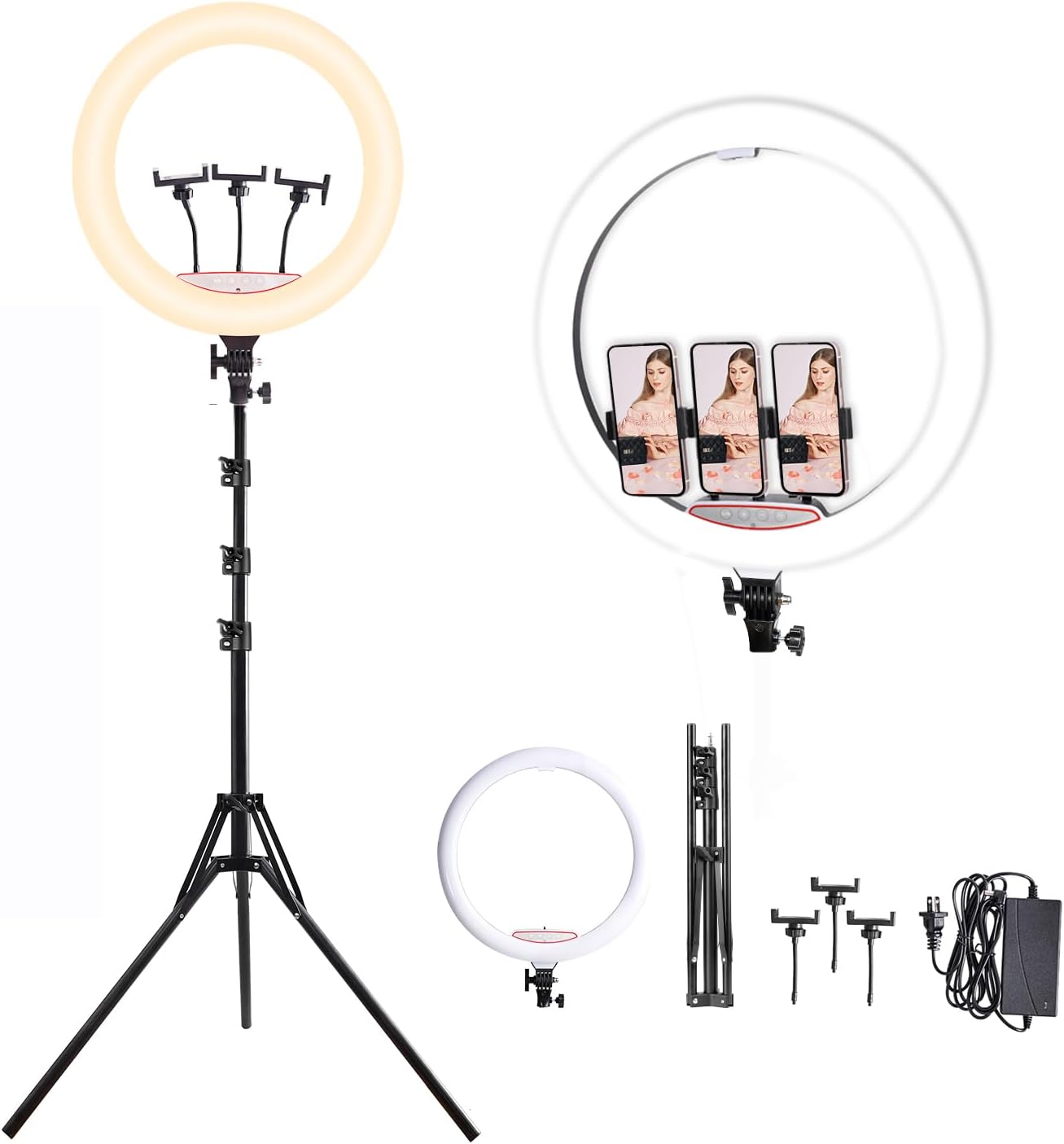 18 Inch Ring Light with Tripod Stand, Dimmable 58W 5500K LED Circle Light for TikTok/Live Stream/Makeup/YouTube with Carrying Bag,Compatible Camera and Phone