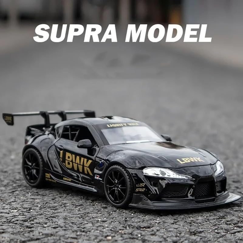 Image of Kids Model 1:24 Toyora Supra Die Cast Metal Car Pull Back Action Opening Doors with Realistic Engine Sound Lights Toy Car Gift for Boys - Black