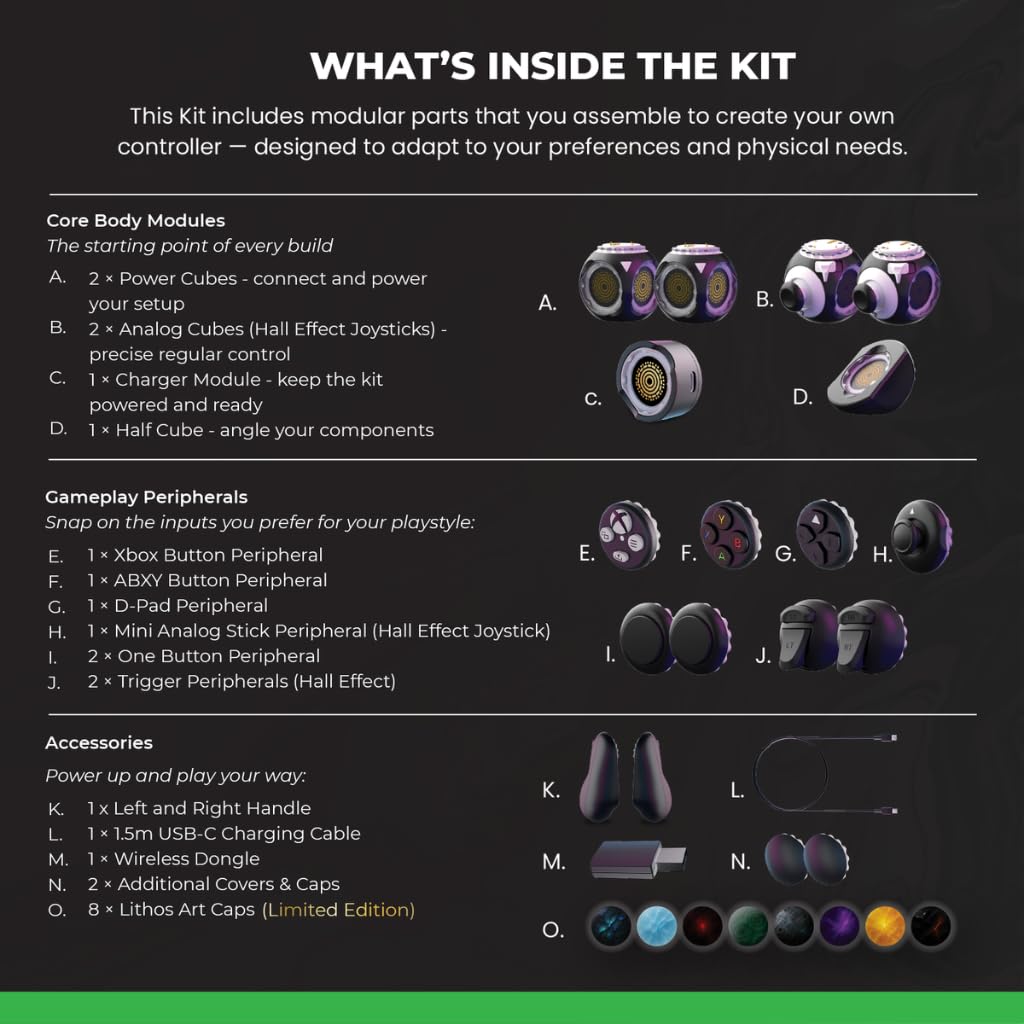 ByoWave Proteus Controller Kit – Modular Gaming Controller with 15+ Interchangeable Parts, Custom Remapping & LED Lighting – Works with PC, Steam Deck & Xbox Series X|S – Lithos Collection Limited Edition