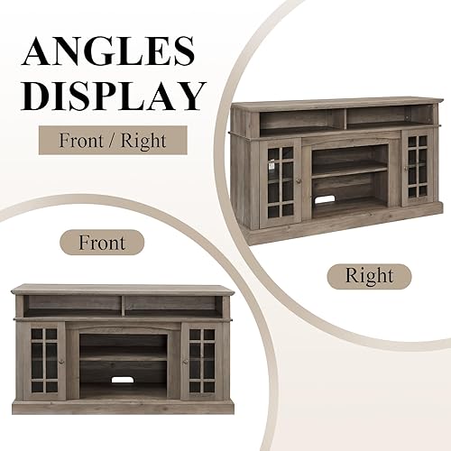 Miniatura 6 de LETESA Soporte de TV clásico tradicional para TV de hasta 65 pulgadas, consola de TV de madera retro con armarios de almacenamiento abiertos y