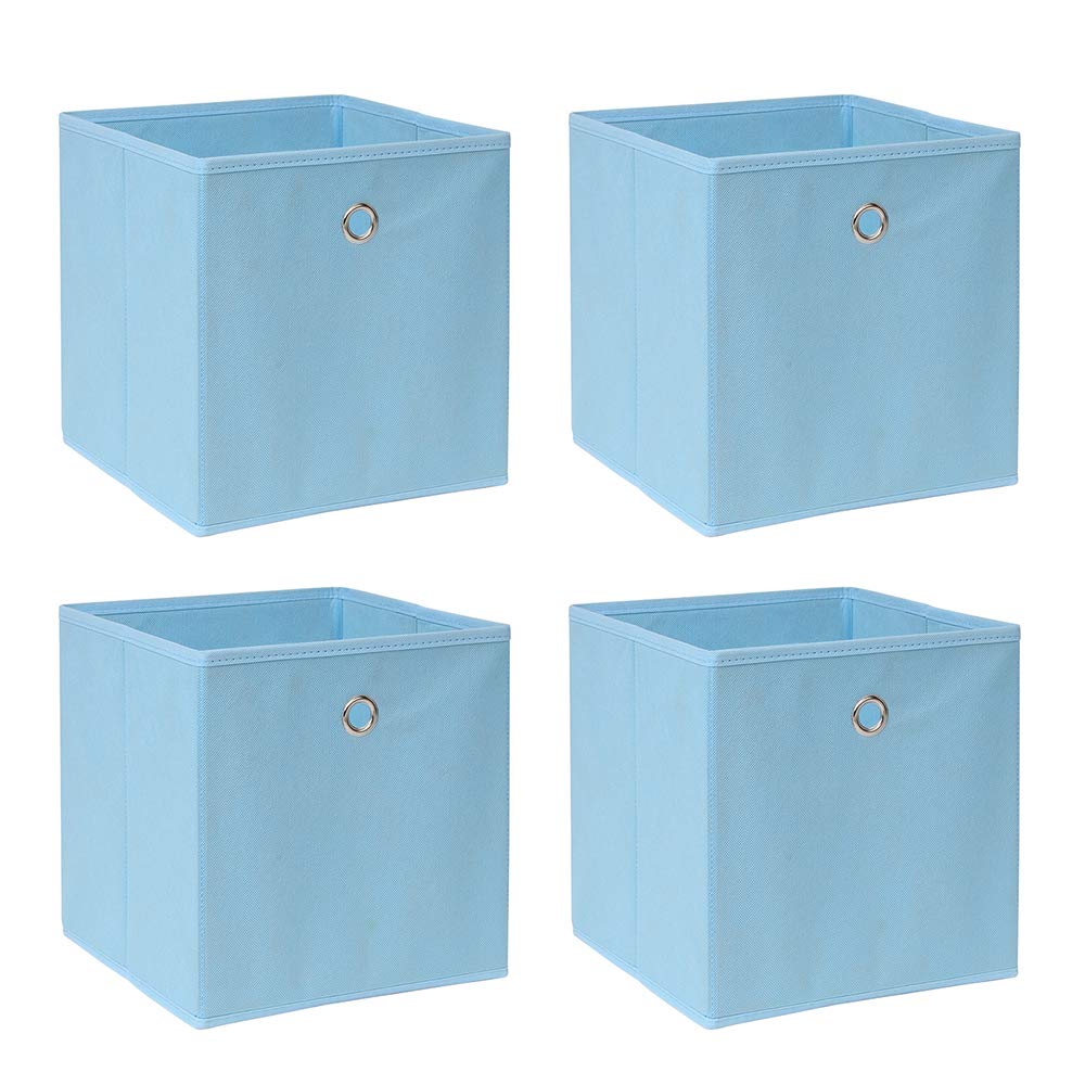 BonChoiceFoldable Storage Cubes Boxes for Home Organization, Eyelet Non-Woven Fabric Wardrobe Cabinet Chest Bin Organizer Basket for Clothes Bedding Toys Towels, Collapsible & Durable (4, Blue)