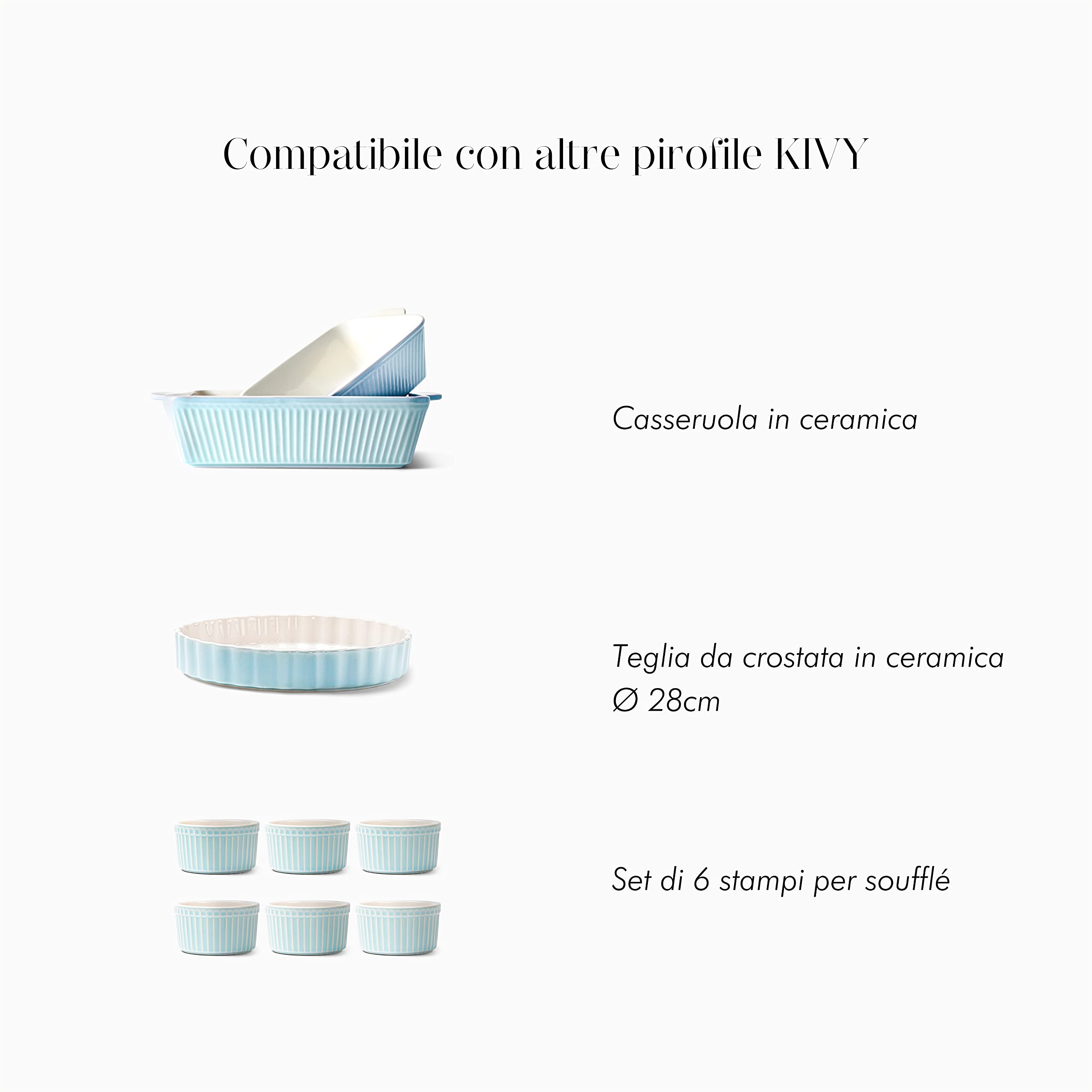 KIVY Teglia Forno [28 cm] | Ceramica Antiaderente | Stampo per Dolci in Blu | Stampa per Torte e Quiche | Stampo in Ceramica Rotondo
