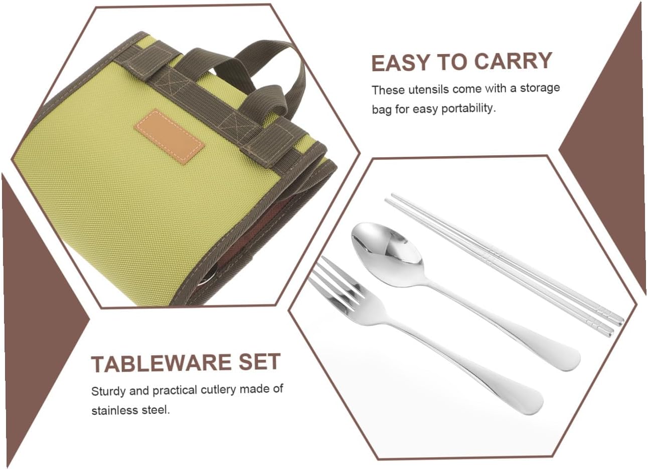 Outdoor Stainless Steel Flatware Set for 4 People, Portable Camping Cutlery with Spoon, Chopsticks, Fork, and Plate, Barbecue Picnic Tableware with Carry Bag, Sturdy Outdoor