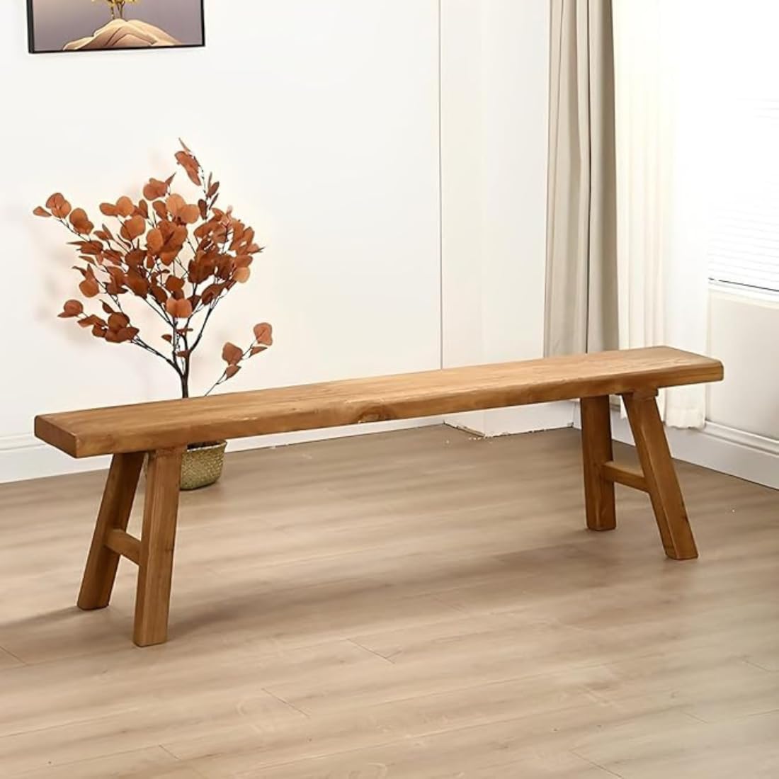 Solid Entrance 120 Cm Long Setting Bench, Wood Bench for Living Room | Hallway Furniture | Solid Wood Sitting Chair for Home (L 39.4" x W 10.3" x H 17.8")-image-23