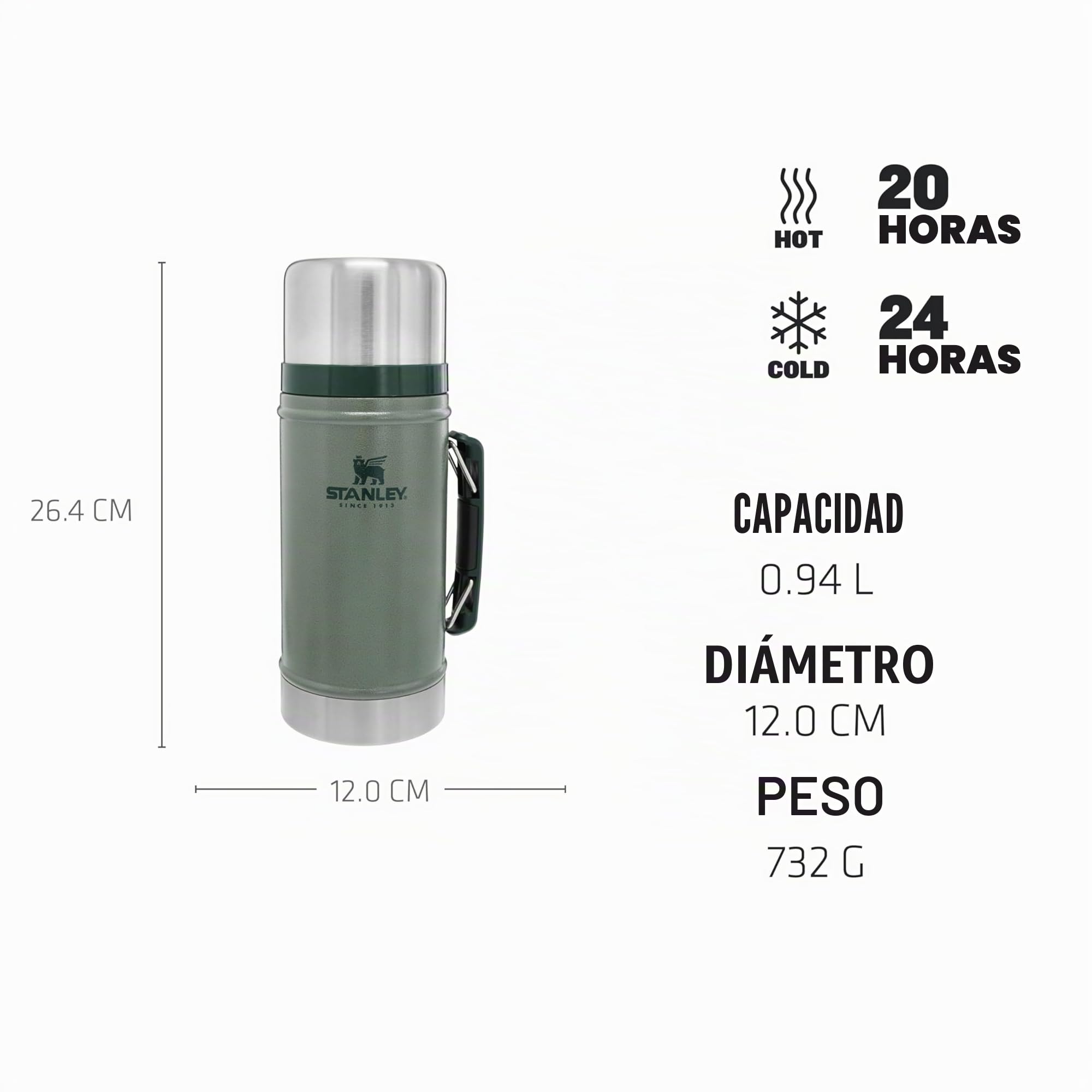 STANLEY Classic Legendary Fiambrera Termica 0.94L - Caliente Durante 20 Horas - Termo Comida Caliente Adulto de Acero Inoxidable Sin BPA - Apto Para Lavavajillas - Hammertone Green