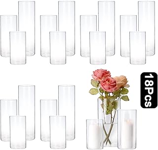 PHOSPHOR Hurricand Candle Holder 18 PCS, Glass Pillar Candle Holder, Clear Glass Cylinder Candleholder