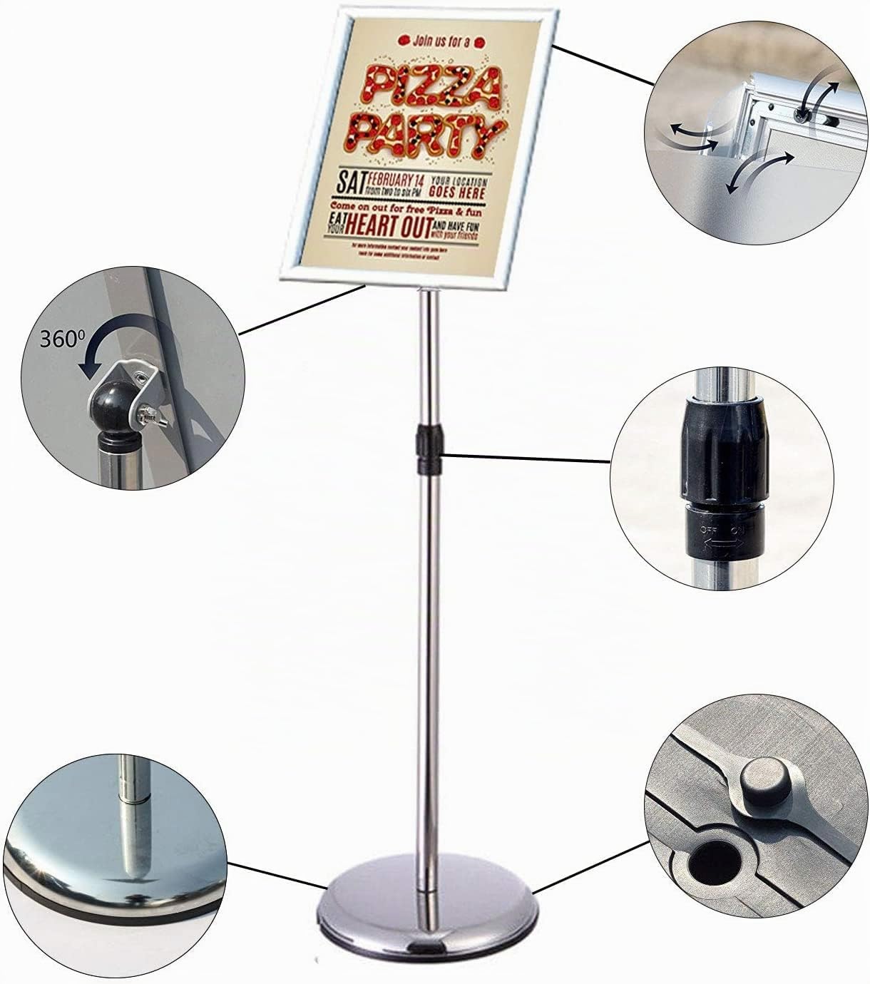 Porte Affiche A4 sur pied Présentoir A4 Support pour Affiche Porte-Affiche, Support de signe en alliage d'aluminium, Argent