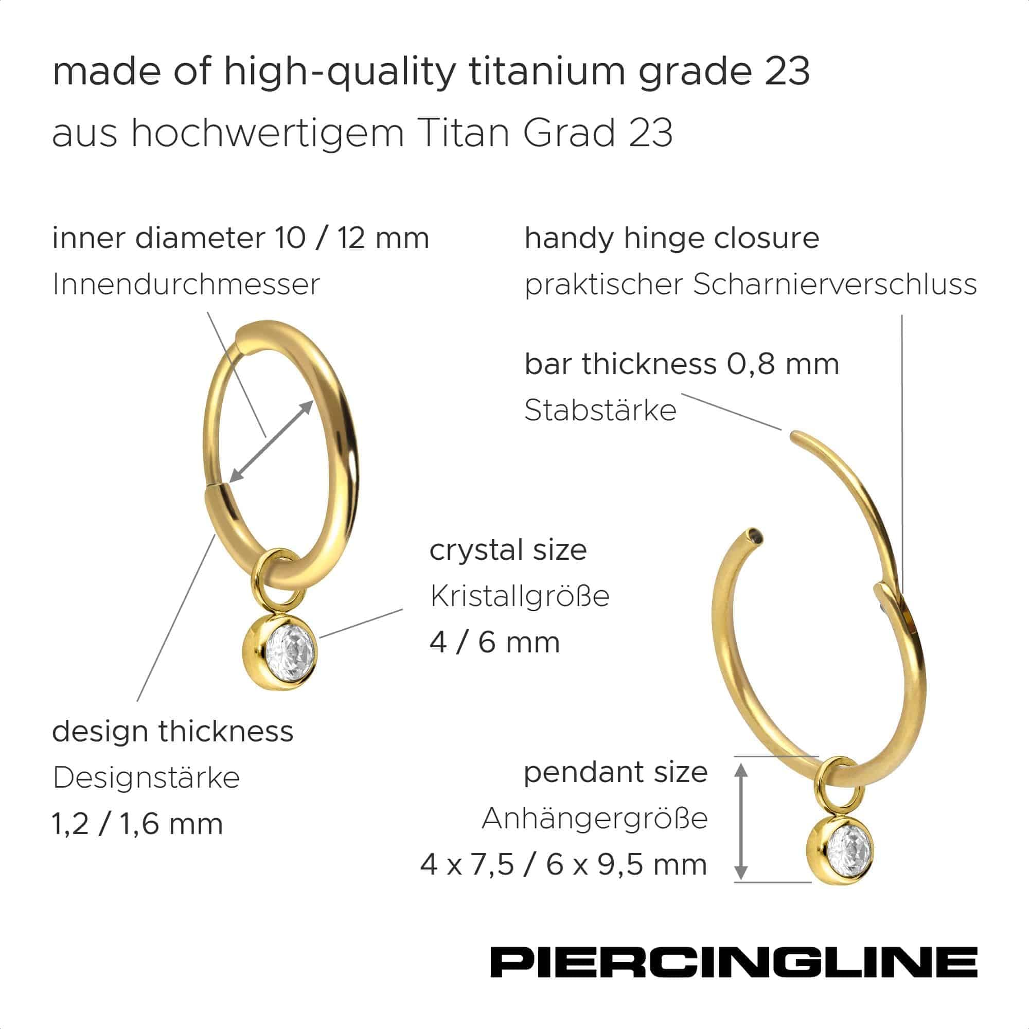 FILANGO 1 Paar Ohrringe Titan Ohrclicker Creolen RUNDER KRISTALL - Roségoldfarben, Schwarz, Goldfarben, Silberfarben