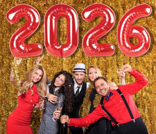 Image of Number Balloons Red 2026 Balloon 40 inch for 2026 Party Decorations | Saturated Color, Large 40 in, With Straw & Hanging Hole, For Back-to-School Season, Wedding, Christmas, New Year, Anniversary