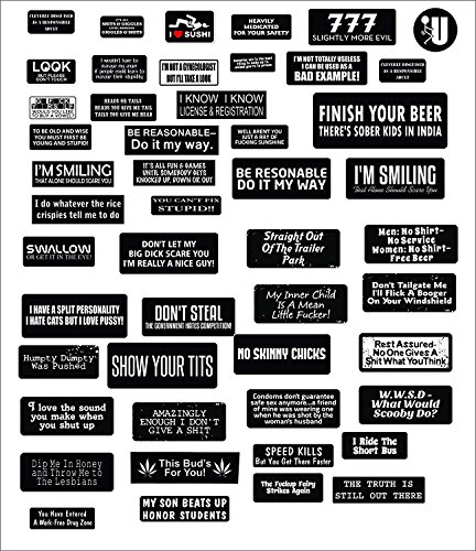 1 Set XXL (49pcs) Funny Construction Helmet Stickers Rude Quotes Toolbox Decals for Hard Hat Motorcycle Laptop Waterproof Vinyl for Mechanics OSHA Electricians Union Military