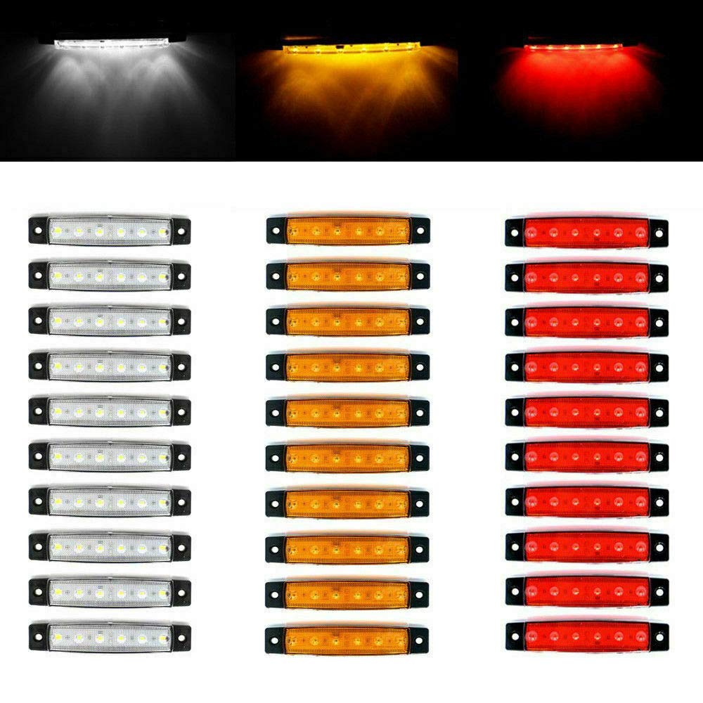 Riloer Indicatori di direzione laterali per auto 30PCS 6 Indicatori di direzione laterali a LED per camion con rimorchio Lampade impermeabili 12V Indicatori di posizione luce posteriore anteriore