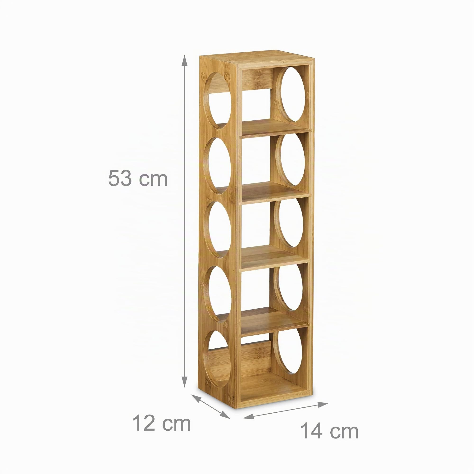Relaxdays Weinregal Bambus, HxBxT:53x14x12cm, Flaschenhalter 5 Fächer, Holzregal für Wein, stapelbar, Natur