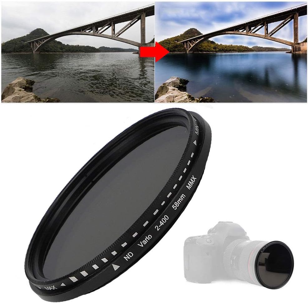 Junestar 58 mm ND Filter, Control Aperture and Shutter. Prevent Overexposure, Adjust ND2-ND400. Eliminate Bright Spots. For