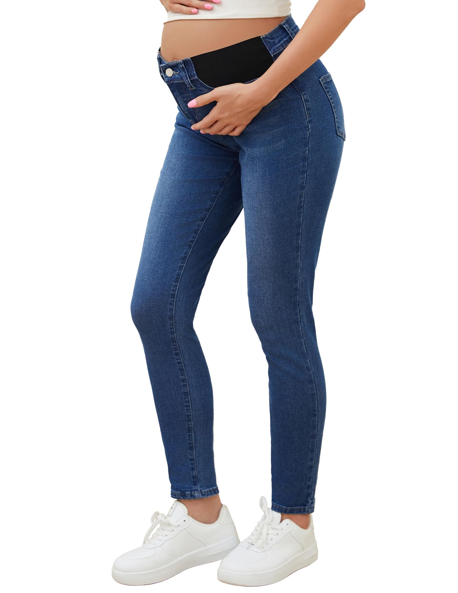 AMPOSH Women's Maternity Skinny Jeans Mid-Rise Stretchy Denim Pants for Pregnancy and Postpartum