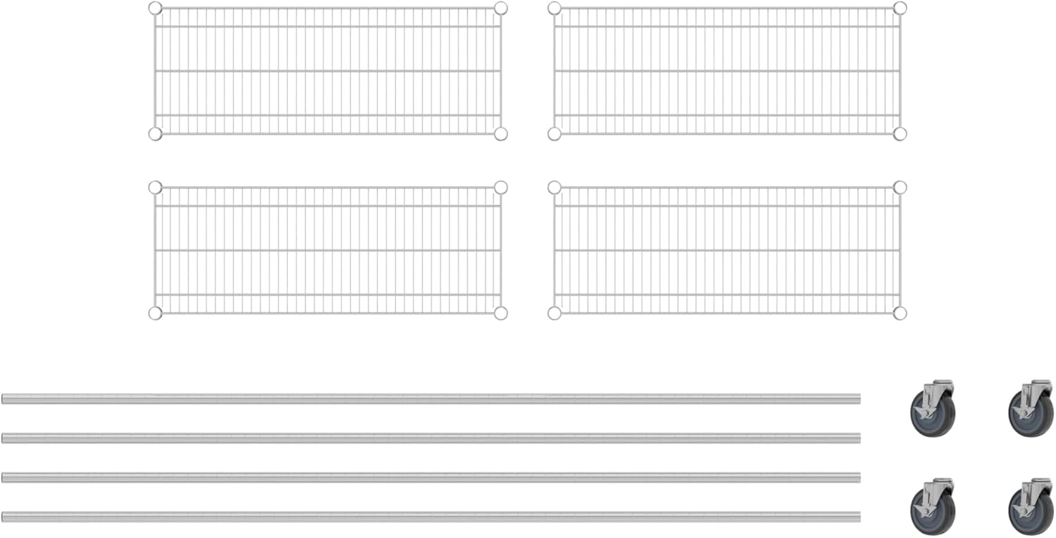 Commercial NSF Listed Chrome Mobile Wire Shelving Kit 14" x 36" x 92", with 4 Shelves Perfect for Warehouse, Walk-in Refrigerator, Freezer, Grocery Store, Restaurant, Dishroom
