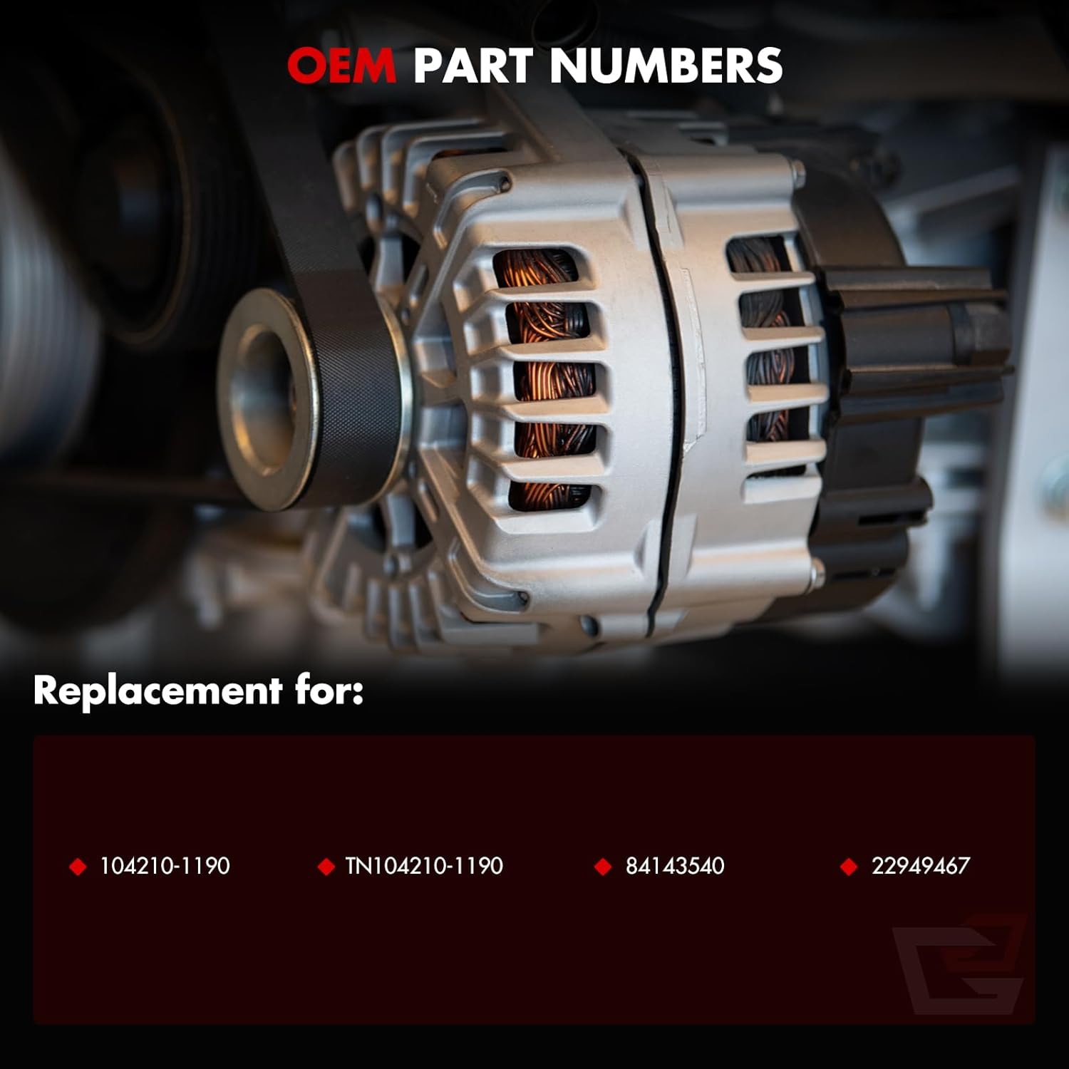 Alternator Fit for GMC Sierra 1500 5.3L 2014-2018 for Yukon XL 6.2L 2015-2020 for Chevrolet Silverado 1500 4.3L 2014-2018 for Tahoe 5.3L 2015-2020, TN104210-1190 104210-1190 84143540