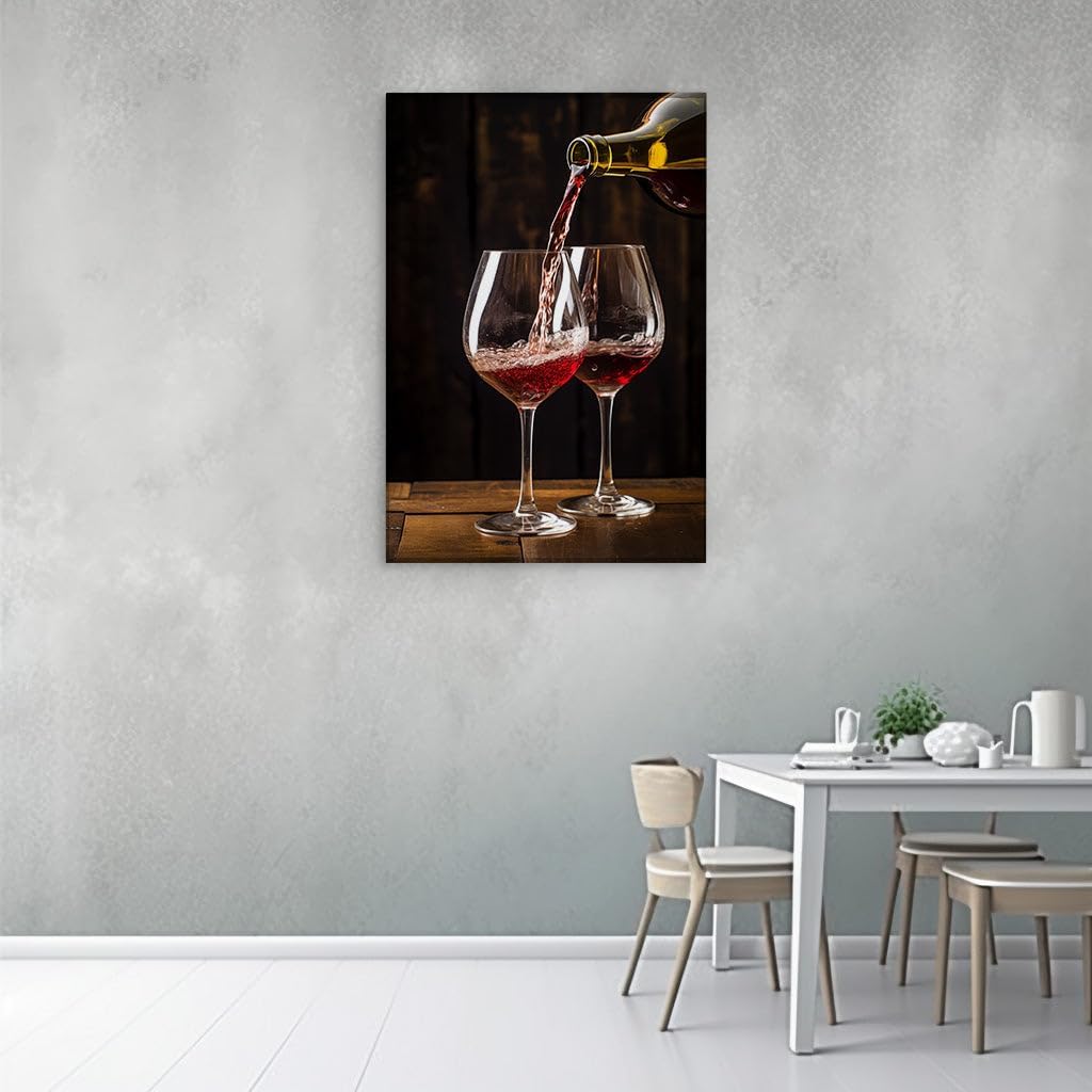 Canvas for Living room. Warm Elegance: A Cozy Evening with Red Wine and Wooden Charm, 27 x 18 inch Canvas Wall Art - Abstract Expressionist - Modern Home Decor