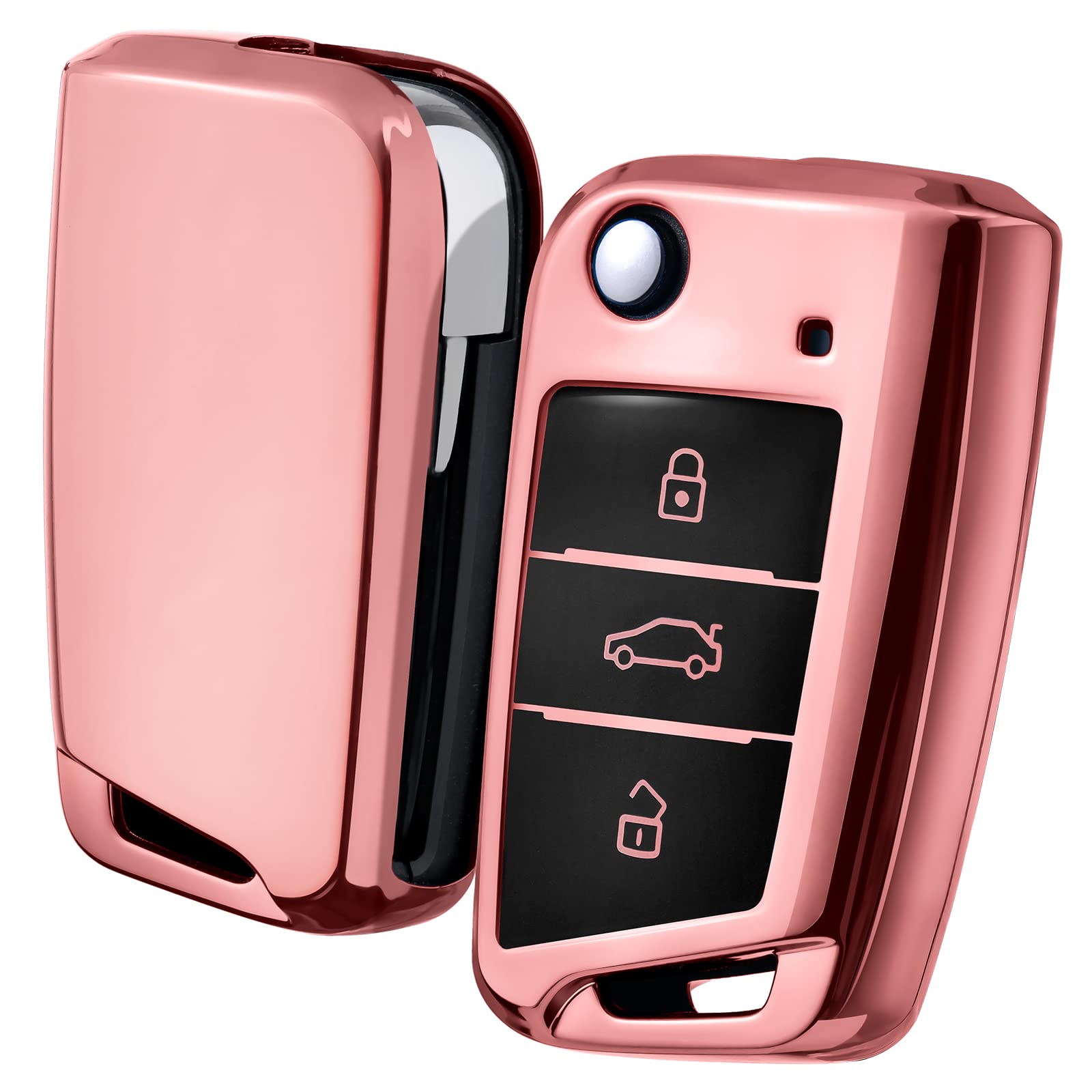 OATSBASF Car Key Case For VW, Key Case Compatible with VW Golf 7 MK7，Silicone Key Case, Key Box Cover for VW Polo, Skoda, Tiguan, 3 Buttons (gold trim-green) — view 29