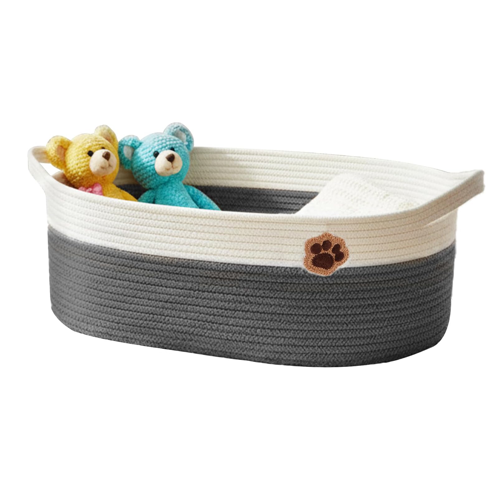 30L Cesto Intrecciato, Organizer per Accessori per Cani, Abbigliamento, Coperte E Casa, Contenitore per Biancheria in Tessuto con Manici 50×20×28 Cm Grigio