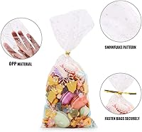 Vista 3 de CCINEE Bolsa de regalo de copo de nieve, bolsa de celofán de Navidad con lazos giratorios, bolsas de galletas de caramelo para suministros