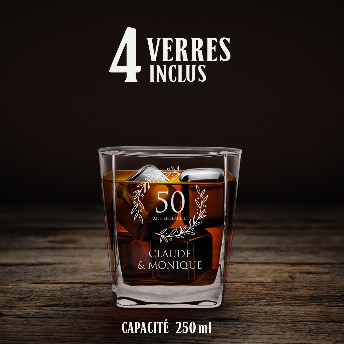 Maverton Set de 4/6 Verres et Carafe Whisky personnalisés - Ensemble gravé pour couple - Set Whisky pour amis - Cadeau Couple - Saint Valentin - Anniversaire Mariage - Noces d'or