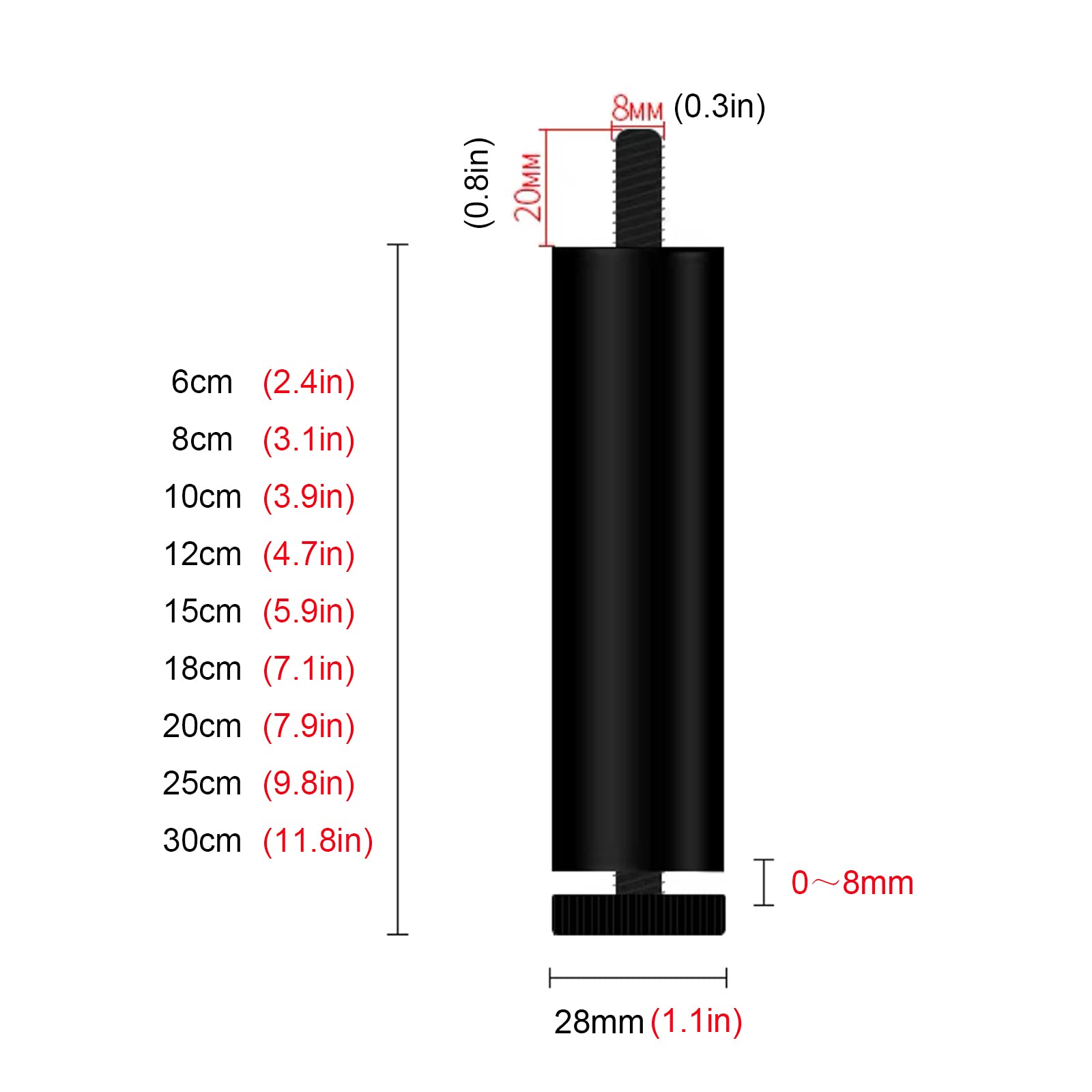 Patas ajustables de metal para mesa y sofá, 4 patas de soporte intercambiables de aleación de aluminio con varilla roscada M8 para cabina