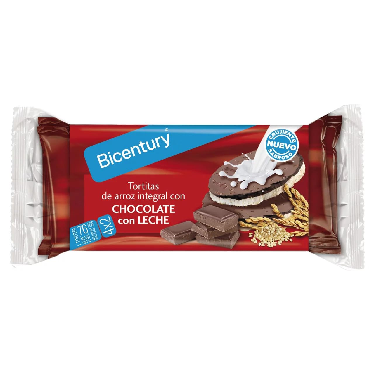 BICENTURY Vollkorn-Reiswaffeln, Milchschokolade BICENTURY, 130 g, 12er Pack