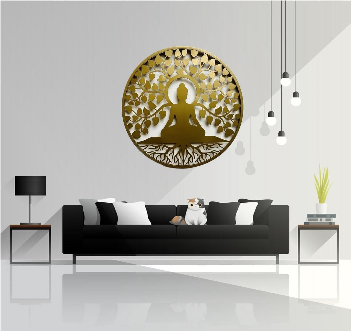 Lavish Home Decore Buddha Metal Wall Art Backlit Buddha Metal 3D Wall Art 24 IN Wall Hanging with Led Backlight Decorative Showpiece - 60 cm (Gold) 3