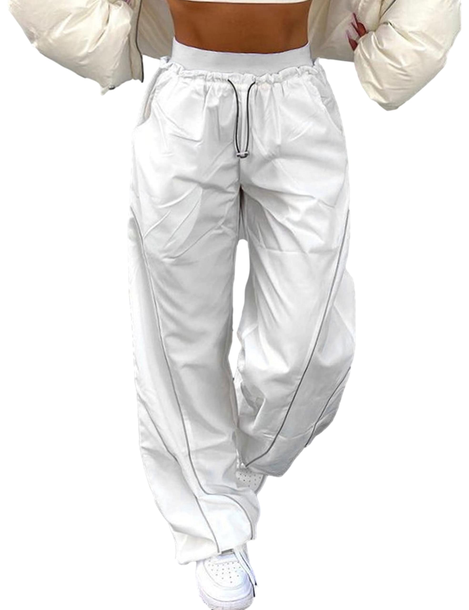Zontroldy Cargo Pants Women Parachute Pants Y2K Baggy Casual High Waist Wide Leg Track Pants Streetwear