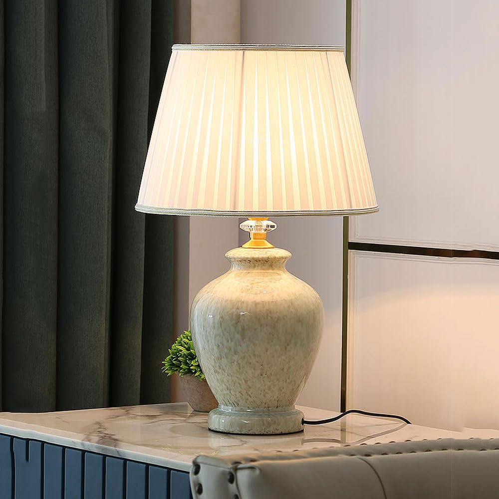 asdchZen Ceramic Table Lamps, Kiln Turns Green/Kiln Turns Blue Modern Bedside Lamp 20.4" Nightstand Lamp For Bedroom Living Room End Table Lamp Farmhouse Lamp Side Table Lamp-A-La,A-Lampshade A